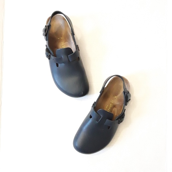 Birkenstock Shoes - Birkenstock Boston Natural Leather Blue Clogs